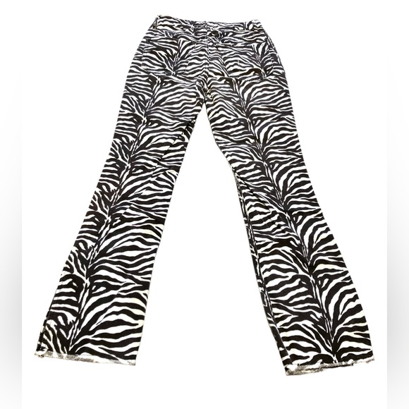 BDG Jeans Size 25 Zebra Print Straight Leg Slit Fringe Hem Black / White 26x27 - Picture 7 of 8